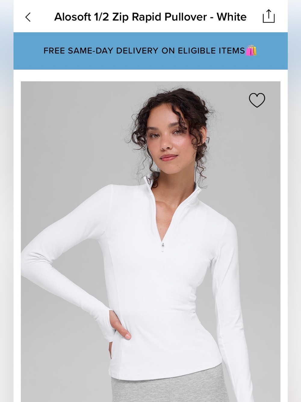 ALO Yoga Alosoft White 1/2 Zip Rapid Pullover Size L